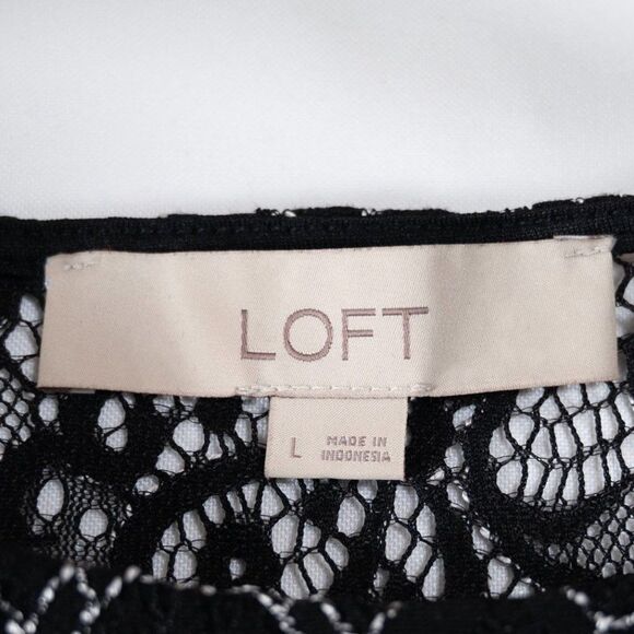 LOFT Black Floral Sheer Lace Black Cold Shoulder Top - Picture 9 of 10